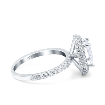 Halo Oval Art Deco Wedding Ring Simulated Cubic Zirconia 925 Sterling Silver